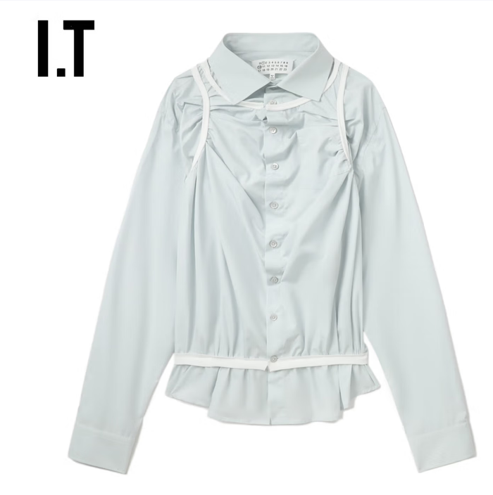 I.T MM6 Maison Margiela 女款長袖襯衫全新時尚設計感褶上衣 BLX/藍色 36