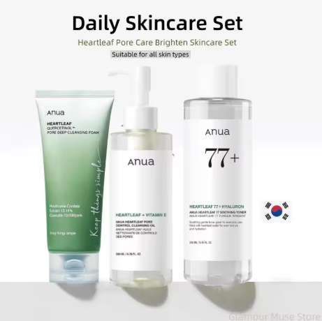 ANUA Heartleaf 護膚套裝 77件組   內容物：舒緩與祛痘化妝水、日常乳液、深層清潔泡沫、卸妝油   產地：韓國
